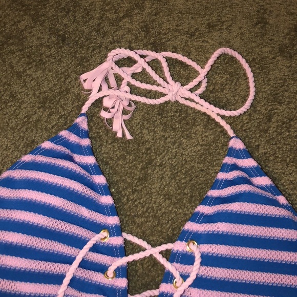 Pink and blue ribbed swimsuit - Picture 3 of 5